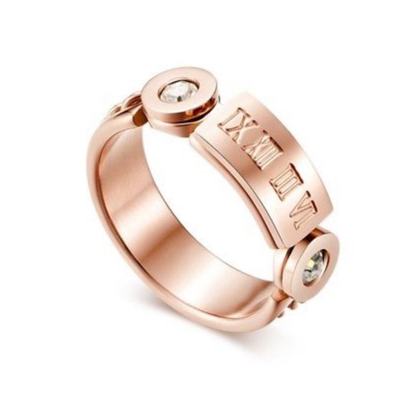 CZ Chain Roman Numeric Band 18K Rose Ring - Picture 7 of 8